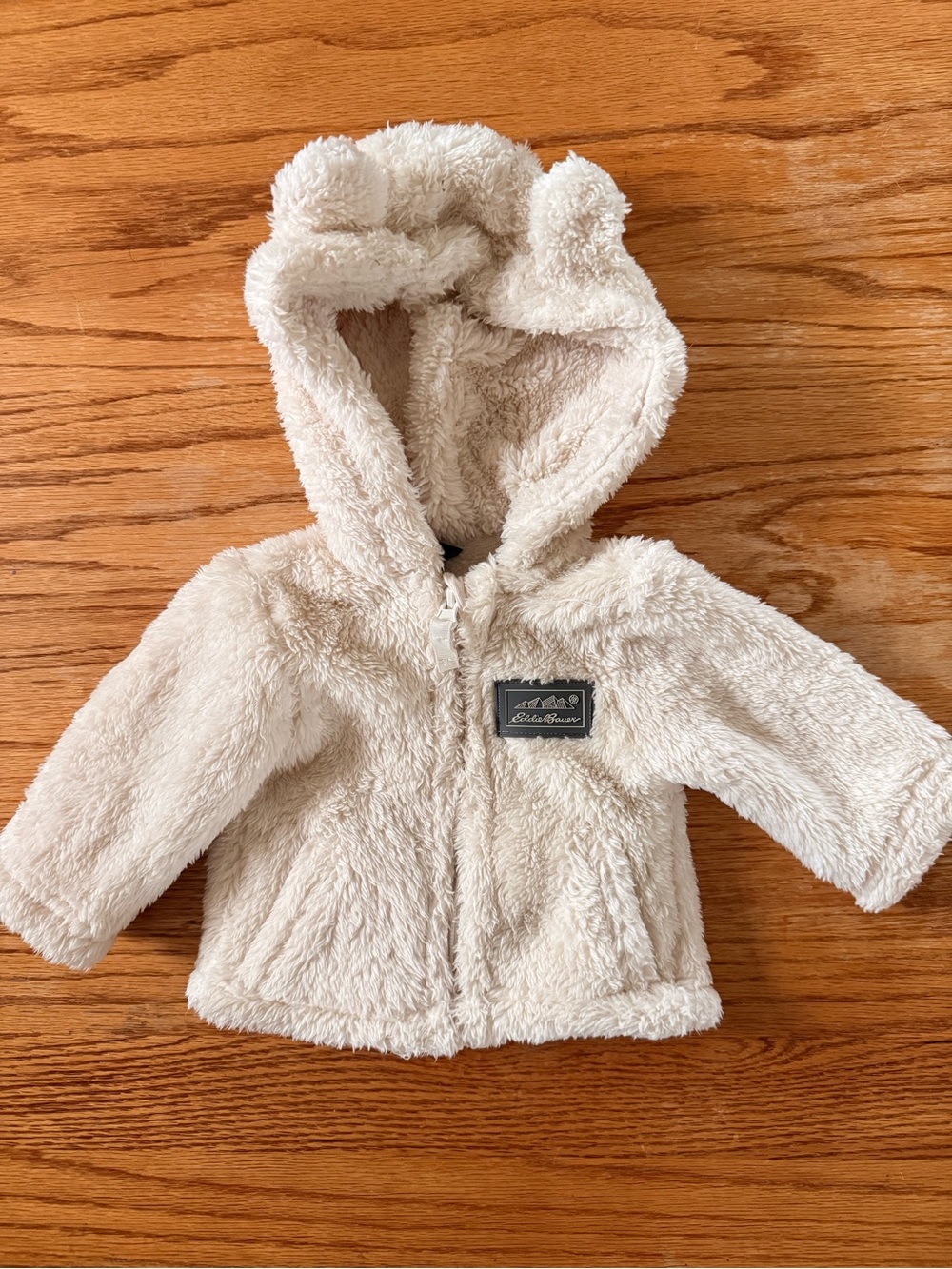 Eddie Bauer Plush Teddy Hooded Baby Jacket - 0-3 month - Cream